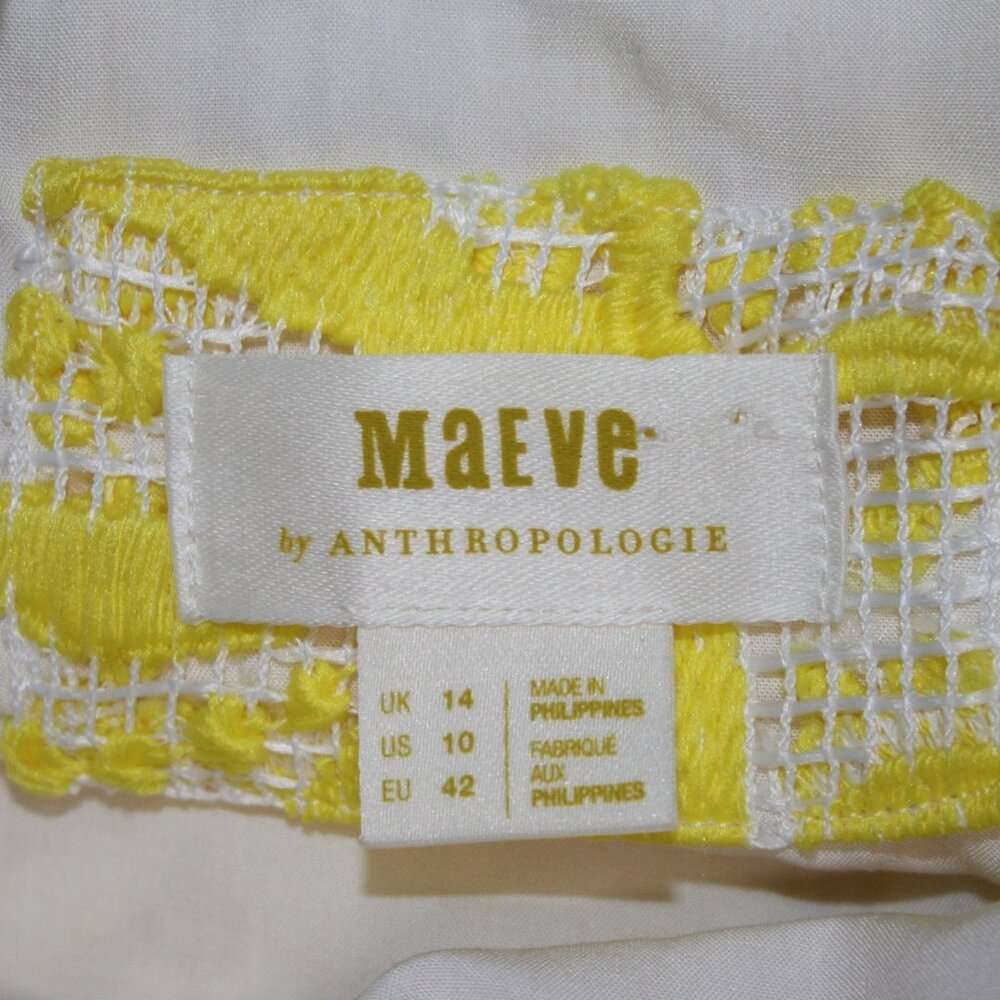 Maeve Dress $170 Sz 10 Yellow White Lined Embroidered V Neck Poly Viscose - Picture 12 of 16